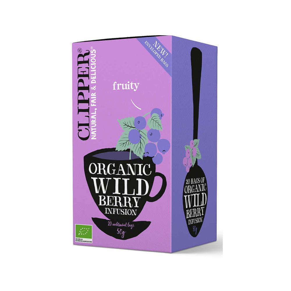 Clipper Britský BIO "Organic Wild Berry Infusion" 50g (20 vreciek x2,5g) Clipper Fruit Infusion z čiernych ríbezlí a malín Fair Trade